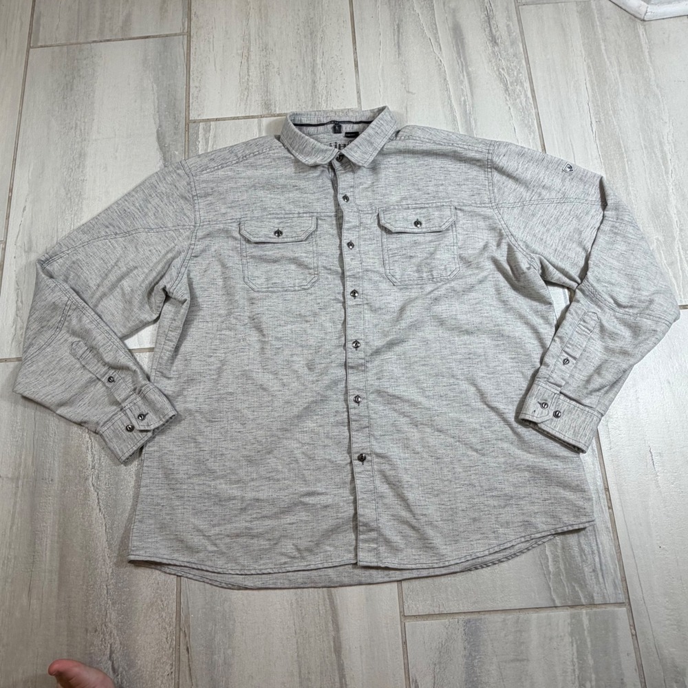 Kuhl Mens Gray Herringbone Long Sleeve Button Down Shirt XXL 7190 Cotton Linen